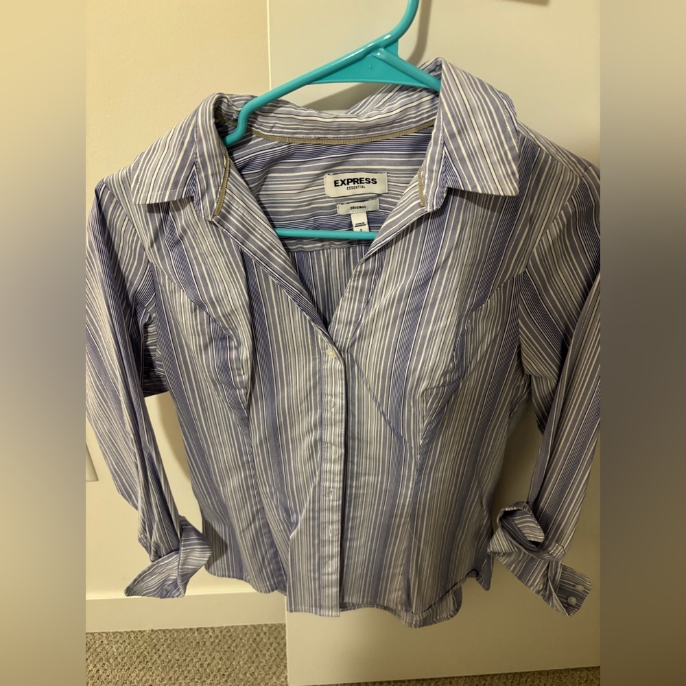 Express Essential blue striped button up shirt